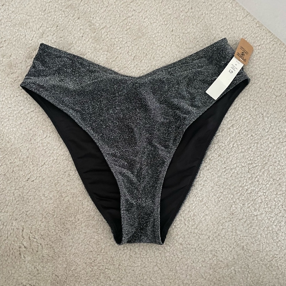 Victoria's Secret Pink Black and Silver sparkle high rise Bikini Bottom